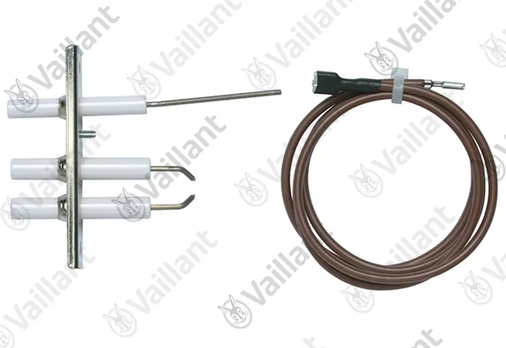 Vaillant Elektrode mit mehreren Keramikelementen und einem Kabel, vorgesehen für Zünd- und Überwachungsfunktion in Heizsystemen.